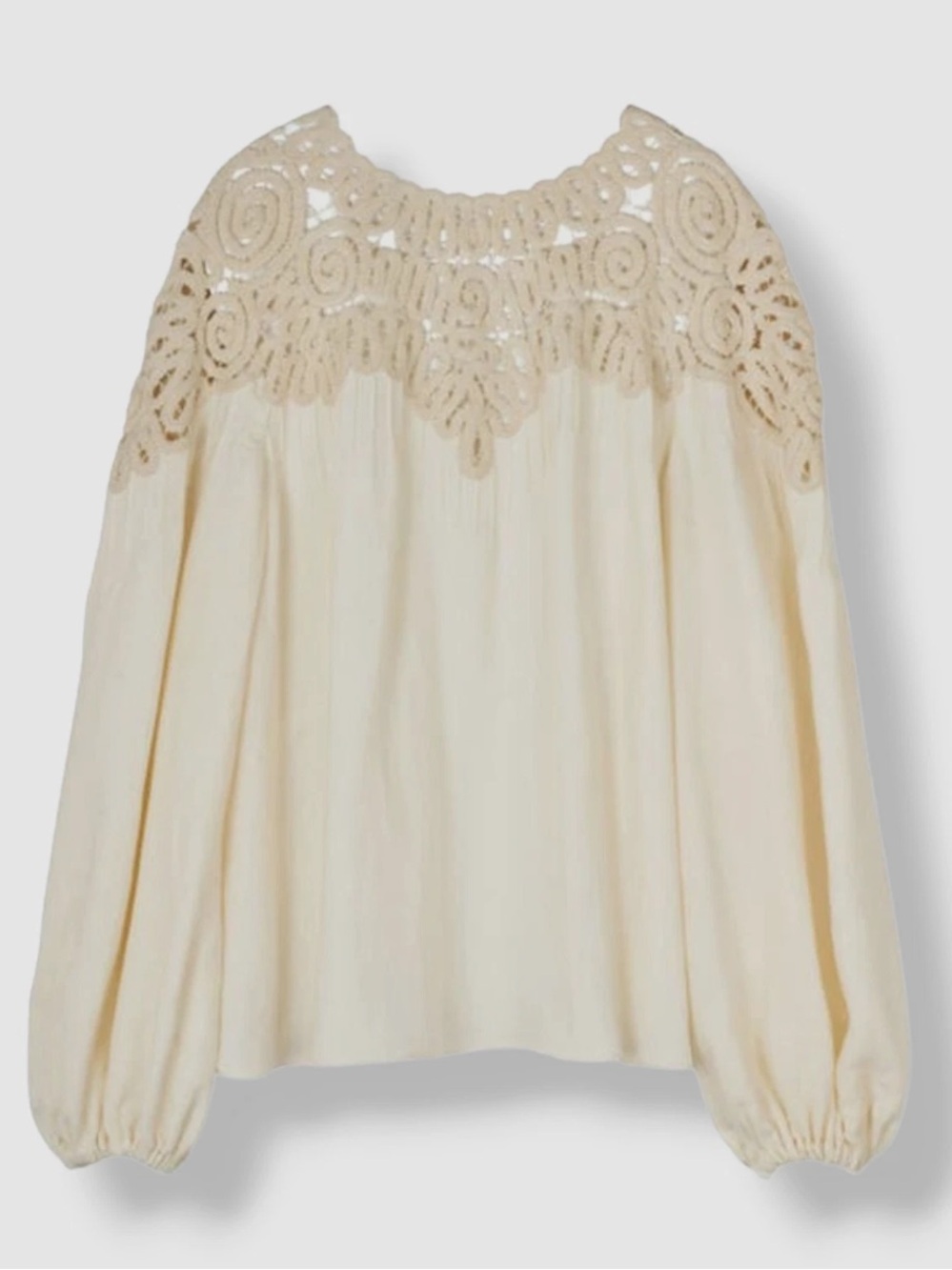 Jonathan Simkhai Women's Beige Maribel Guipure Lace Yoke Cotton Top Size L New